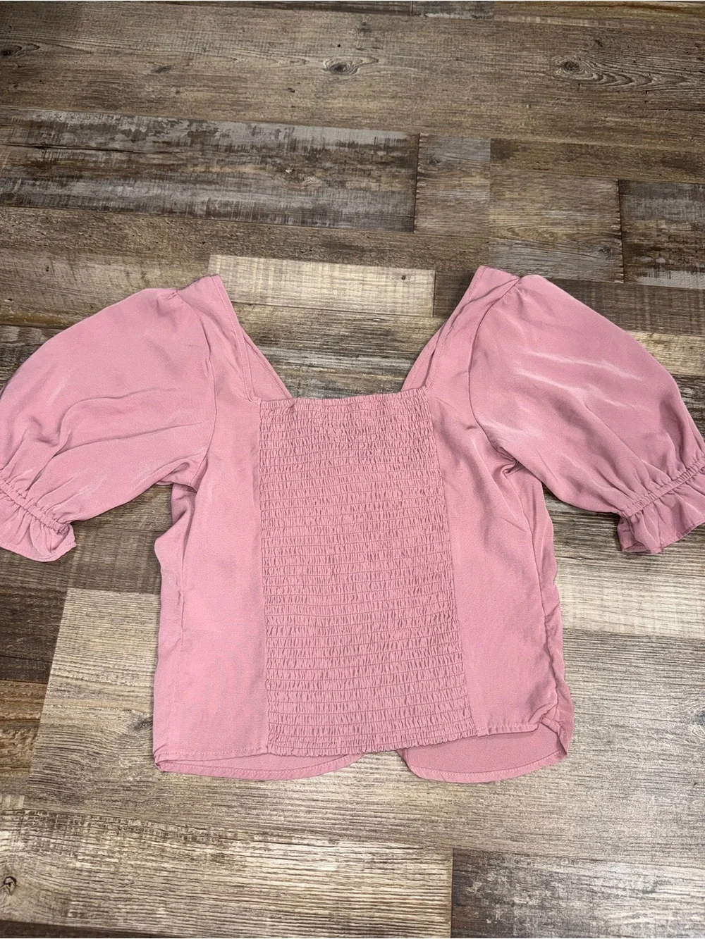 Abercrombie Fitch Dusty Rose Cinched Front Puff Sleeve Smocked Top Small